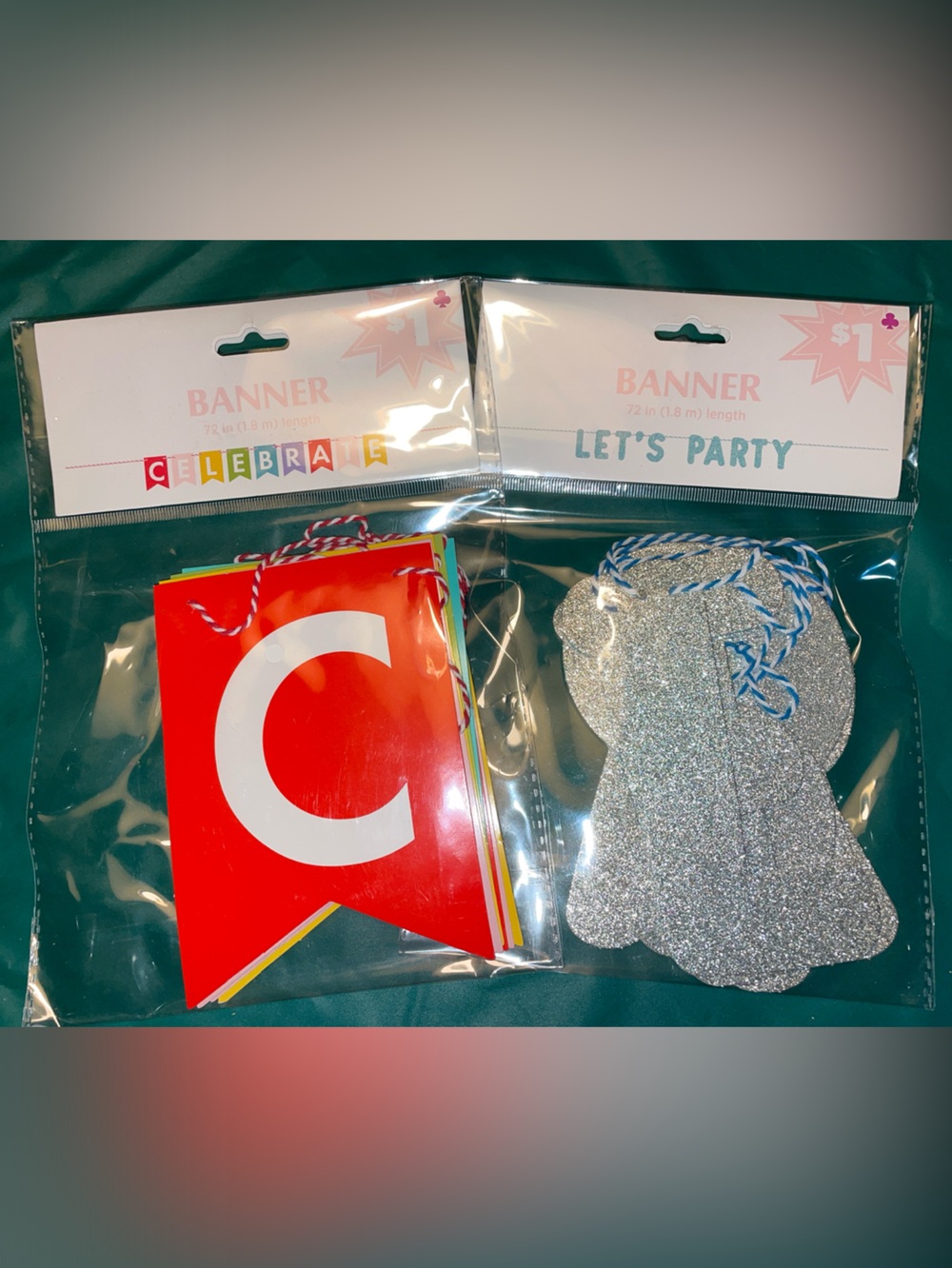 Let’s Party Banner Kit - Silver Glitter & Red Letters